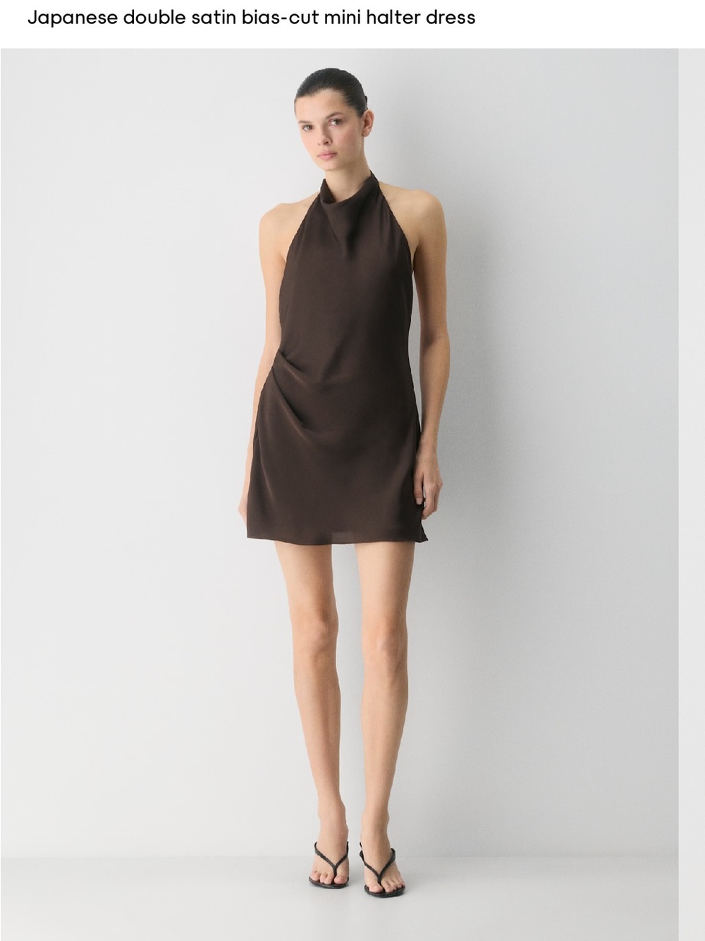 Aritzia Double Satin Bias-Cut Mini Halter Dress in Brown